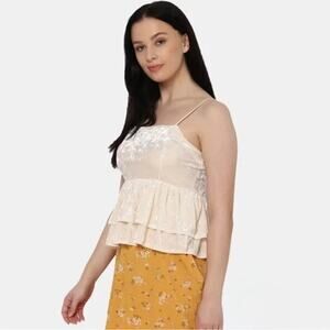 American Eagle Crushed Velvet Babydoll Cream Peplum Tank Top Shirt